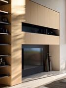 The custom-made Wide back panel can also be used to create wall units in the living room: the panel is here proposed in matt black lacquer to create a TV compartment