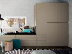 Wide composition obtained by combining the Wide drawer and drawer base units, the Wide Doors and Drawers module and the Level Wide hinged wardrobe in a single linear element