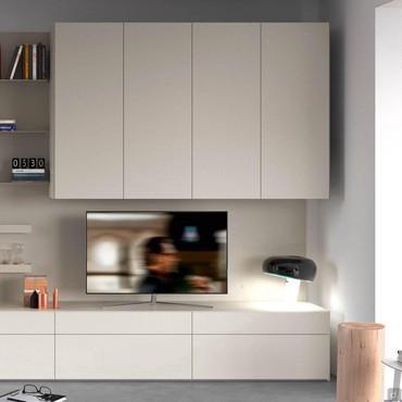 Wide living room wall unit with door