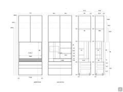 Schéma et dimensions du module Wide TV dans les trois hauteurs et deux profondeurs disponibles