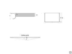 Schéma de la profondeur totale de l'armoire Lake Wide et des dimensions de la poignée simple. La porte de 2,2 cm donne une profondeur totale de 61,2 cm, mais la dimension réelle, compte tenu de l'épaisseur de la rainure incurvée, est de 63 cm.