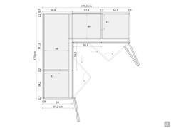 Diagramme montrant toutes les dimensions d'un élément d'angle Driver Wide dans la plus grande des deux largeurs disponibles