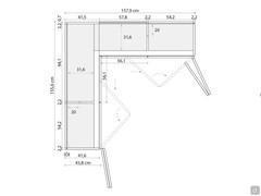 Diagramme montrant toutes les dimensions internes d'un élément d'angle Driver Wide dans la plus petite des deux largeurs disponibles