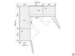 Diagramme montrant toutes les dimensions internes d'un élément d'angle Driver Wide dans la plus petite des deux largeurs disponibles