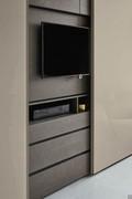 Armoire avec panneau porte TV avec compartiment ouvert et tiroirs inférieurs