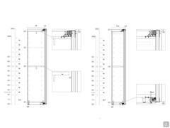 Profondeur et schémas de perçage de l'armoire d'angle coulissante large, dans les profondeurs et les hauteurs dans lesquelles elle est disponible