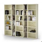 Libreria componibile laccata Almond p.32,8: cm 249 (moduli 60+30+60+30+60) h.232 in finitura laccato opaco Sahara e Titanio