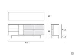 Enfilade en noyer design avec portes en verre Galaxy - Dimensions