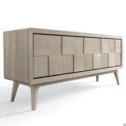 Buffet design en bois massif Aiko, réalisé en noyer gris naturel