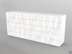 Bahut design Ramses avec décorations en bois massif sur les façades laquées blanc mat