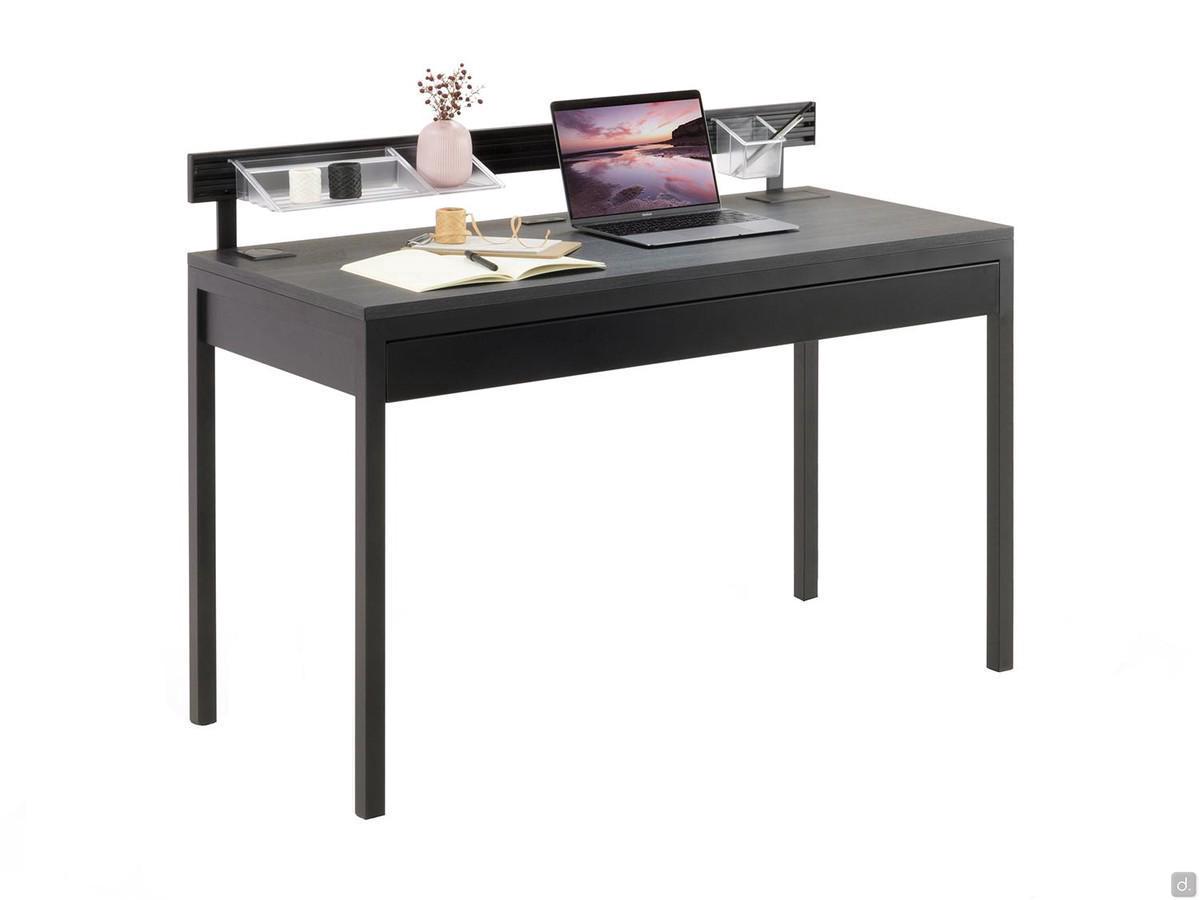 Bureau moderne avec tiroir Atene, avec barre en aluminium optionnel et porte objet suspendu en polycarbone