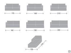 Canapé convertible Kansas - Schémas des éléments disponibles pour les modèles linéaires et modèles avec chaise longue