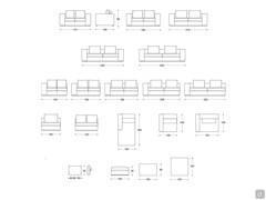 Schémas et Dimensions des éléments du canapé modulables Hyeres