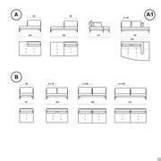 Modèles et dimensions : A) péninsule A1) péninsule inclinée B) éléments centraux