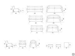 Canapé Doyle - schéma et dimensions modèle linéaire, fauteuil et pouf