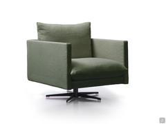 Fauteuil Aker avec pied central pivotant, recouvert de tissu Capri 100% lin vert sauge