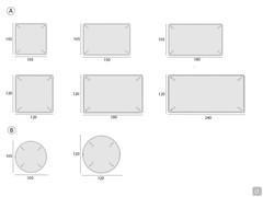 IslandDiagramme des dimensions des canapés : A) éléments linéaires B) ottomans ronds