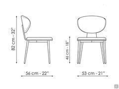 Chaise Olos de Bonaldo - Schémas et dimensions du modèle avec quatre pieds en métal