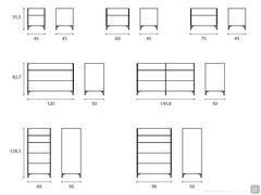 Table de chevet avec pieds métalliques Marquis - Schémas et dimensions des modèles avec pieds haut