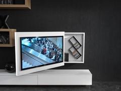 Porte TV fixé sur un panneau orientable; structure porte TV indépendante, vous pouvez la positionner à la hauteur désirée