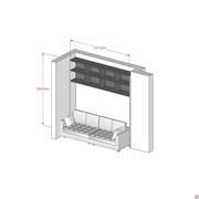 Bibliothèque pont Almond au-dessus d'un canapé (flanc  ép.3 + pont  L.237 cm + flanc ép.3 cm)