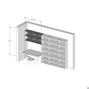 Bibliothèque pont Almond au-dessus d'un bureau (flanc 3 cm + pont 147 cm + composition 213 cm)