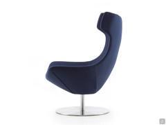 Vue latérale du fauteuil Olivia avec base pivotante en métal chromé