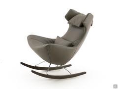 Olivia Rock Fauteuil à bascule en cuir Lord avec glissières en chêne teinté gris