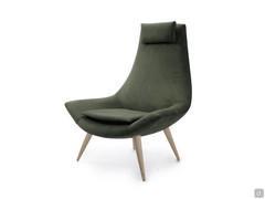 Fauteuil Agata avec dossier haut et pied en bois naturel