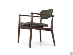 Fauteuil Victoria avec coussins en cuir et structure en bois finition Light Brown