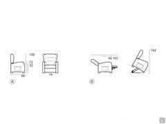 Fauteuil releveur 2 moteurs Viola : A) Dimensions avec relax fermé / B) Dimensions avec relax ouvert