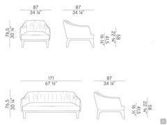 Fauteuil et canapé en cuir avec pieds en bois Blossom: dimensions de l'agencement