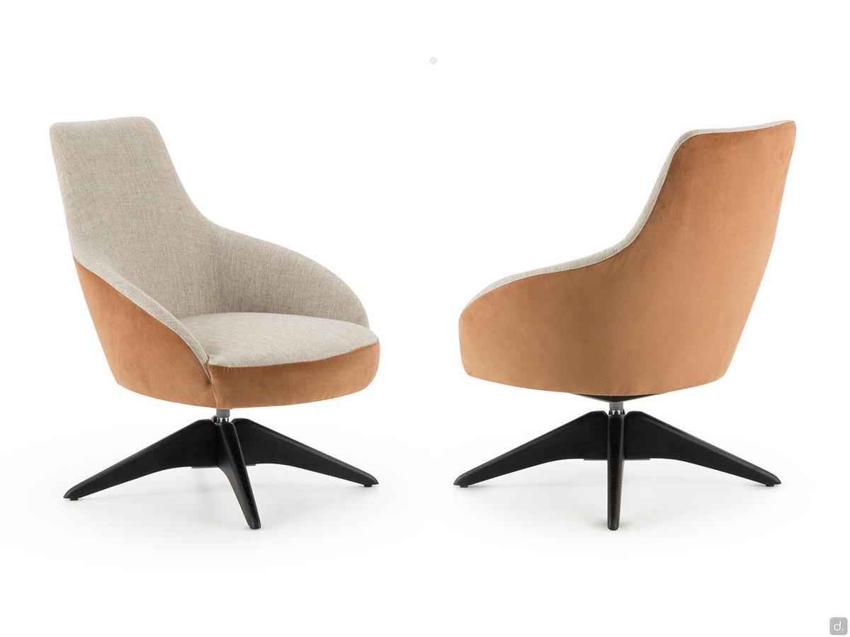 Fauteuil moderne avec base pivotante en bois Ingrid, version avec dossier moyen