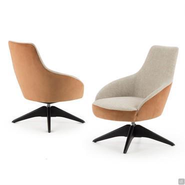 Fauteuil moderne avec base pivotante en bois Ingrid, version avec dossier moyen