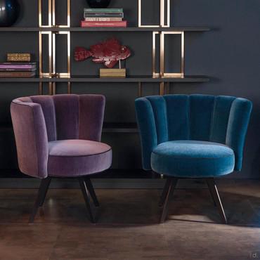 Fauteuil coquillage en velours pivotant Petra