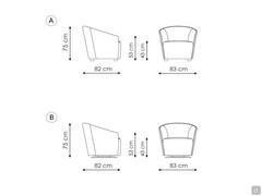 Fauteuil Bodo de Bonaldo : A) modèle fixe sur pieds B) modèle avec base pivotante