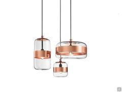 Lampe à suspension Futura à 3 lumières avec diffuseur en verre transparent et anneau en cuivre