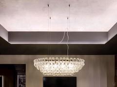 Lampe suspendue ovale Giogali avec crochets en cristal clair et cadre en métal bronze mat