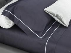 Ensemble de literie en coton percale, taies d'oreiller avec volutes et ourlets contrastés