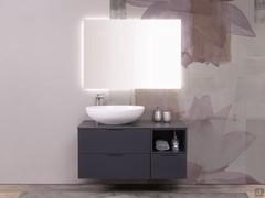 Meuble avec lavabo en appui N95 Atlantic, une composition simple enrichi par le dessus en gres Noir Naturel