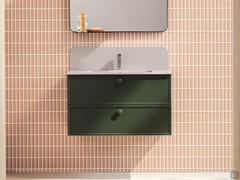 Meuble sous-lavabo avec dosseret assorti à la vasque, disponible en option pour les modèles avec vasque en Mineralguss et Minera-Kolor