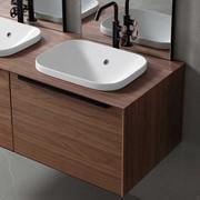 Meuble avec vasque encastrée suspendu Atlantic en bois essence 306 Noyer Smoky avec lavabo Movado 45