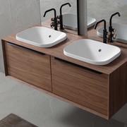 Meuble vasque encastrée suspendu Atlantic avec double lavabo et grands tiroirs en bois essence 306 Noyer Smoky