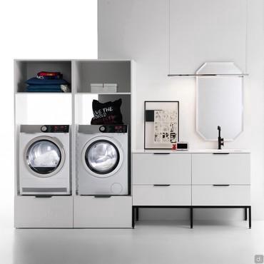 Meuble buanderie avec lavabo, double colonne pour lave-linge et sèche-linge Oasis L04