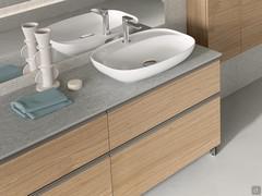 Elément lavabo Atlantic de 50 cm de profondeur avec façades en bois plaqué Chêne brut 838 et plan en stratifié HPL Friuli