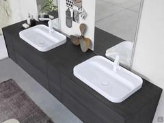 Meuble de salle de bains Atlantic avec profondeur réduite de 45 cm : meuble bas double lavabo h.50 cm avec deux tiroirs et lavabo encastré Nice 60 en céramique blanc brillant (finition meuble bas non disponible)