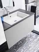 Meuble de salle de bain suspendu moderne Atlantic dans le modèle à un tiroir avec vasque à encastrer Smart countertop en résine Tekor blanc mat