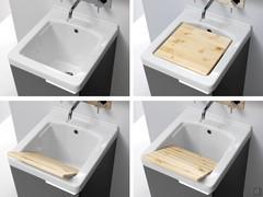 Lavabo Jet 45 en céramique avec table de lavage en bois disponible en option