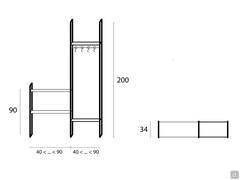 Schéma et dimensions de la variante avec un seul module penderie du meuble d'entrée Milton 01.