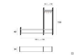 Milton 02 Meuble d'Entrée suspendu avec étagère porte-manteau - Vue d'ensemble et dimensions du modèle avec un seul module 